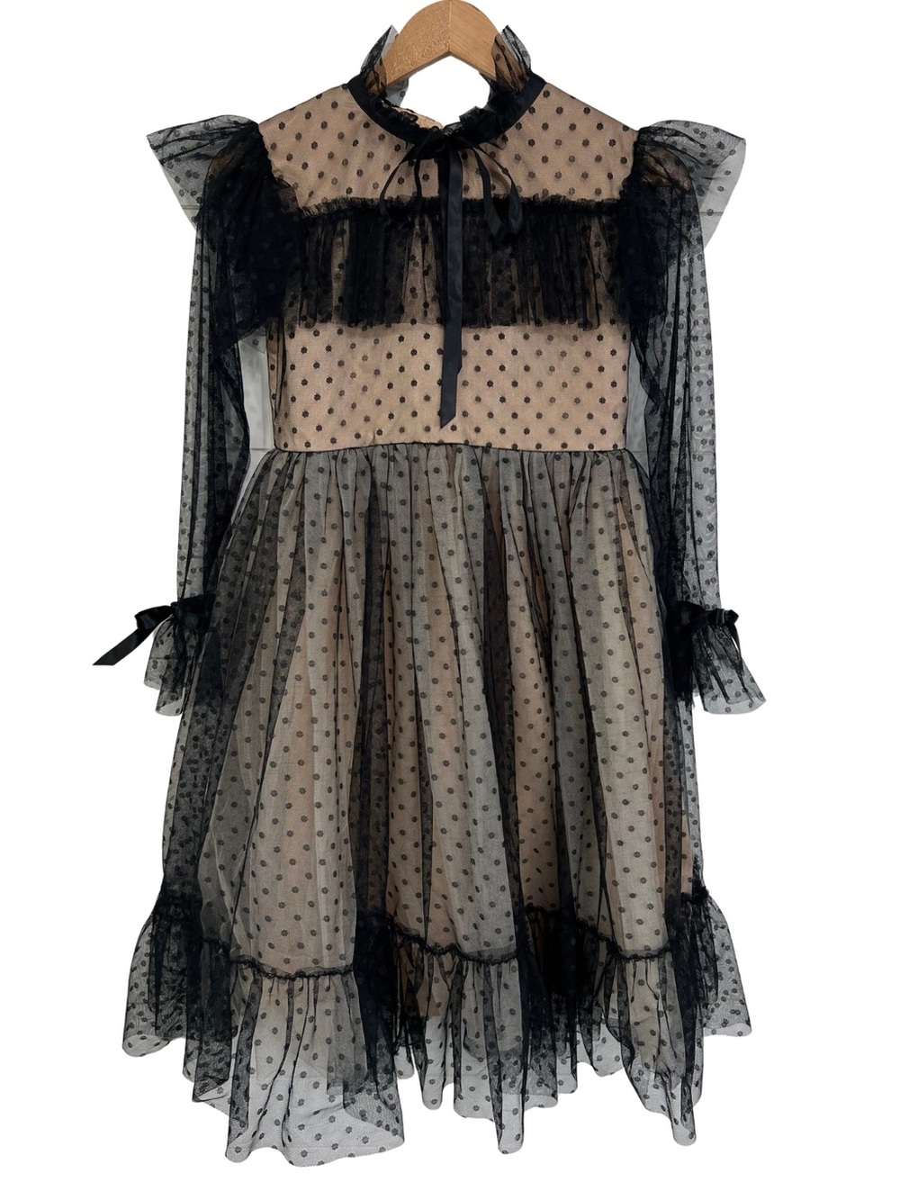 Trish Scully Black Nude Polka Dot Tulle Dress Girls Size 14 Gothic Formal Party